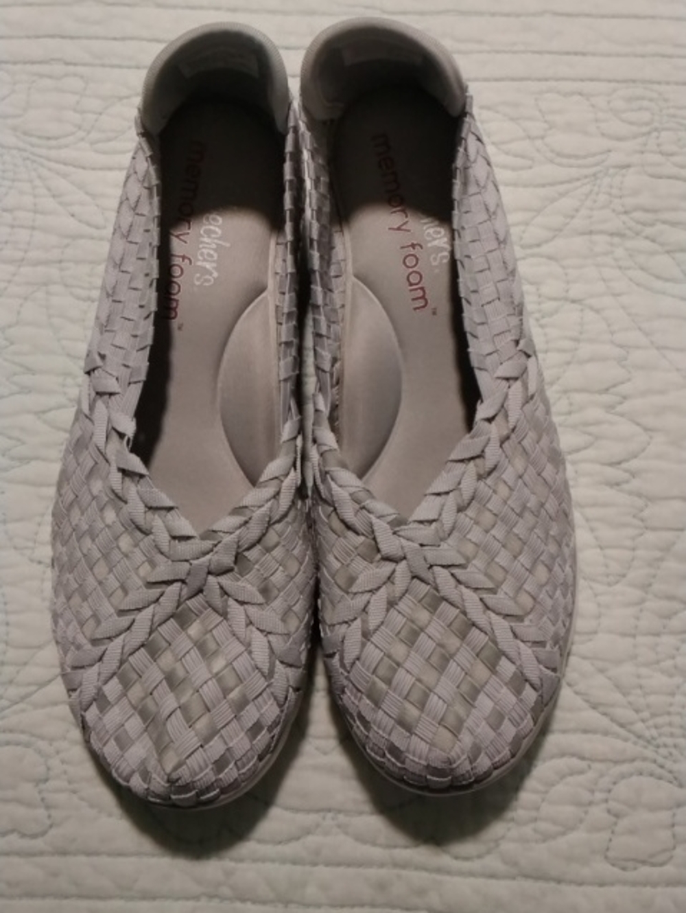 Skechers Women's Woven Slip-On Flats in Light Gray